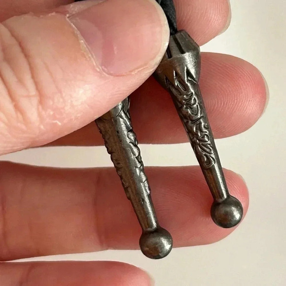 4/$50 bolo tie black leather cord and abstract Art deco focal GIFT FOR … - Picture 5 of 6